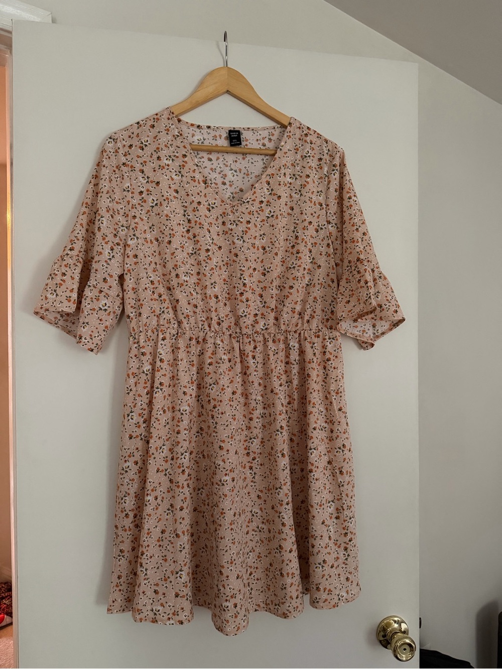 SHEIN Blush Pink Floral Smocked-Waist Mini Dress
